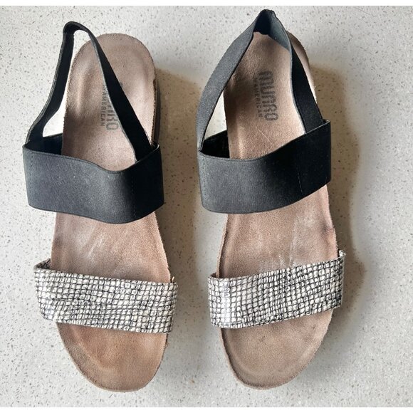 Munro Womens Sandals 9N Black Elastic Straps & Silver Faux Leather Toe Strap Wit - Picture 3 of 11